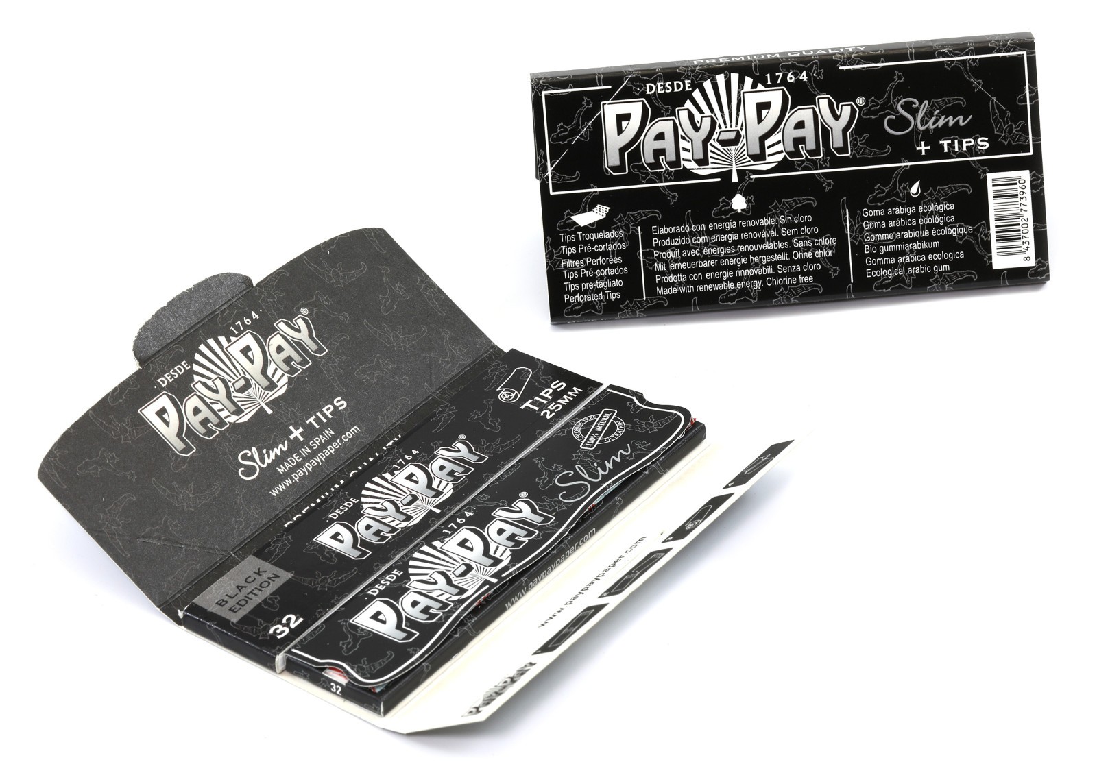 1 box – Pay-Pay Premium Black King Size Slim + tips rolling paper – Box/24