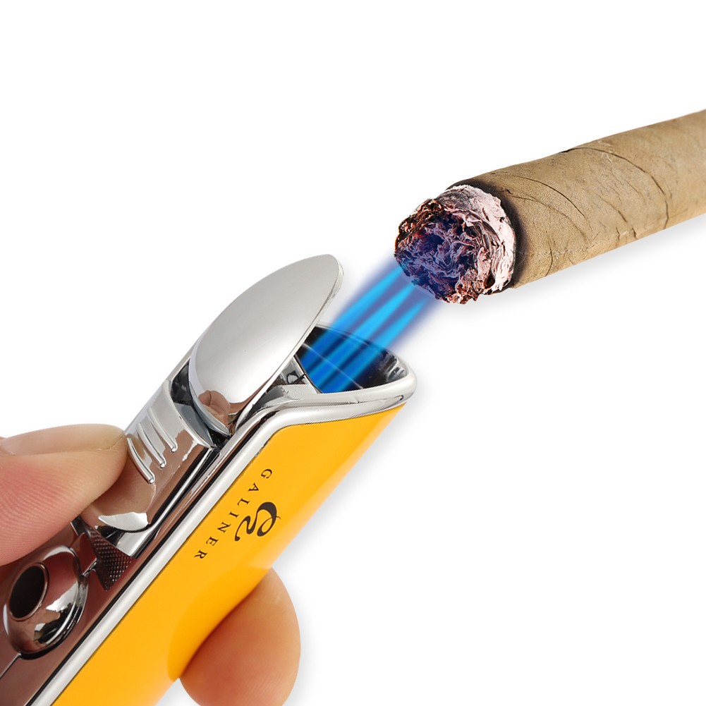 Windproof Metal Torch Cigar Lighter 3 Jet Flame Punch Refillable Gas for Cohi