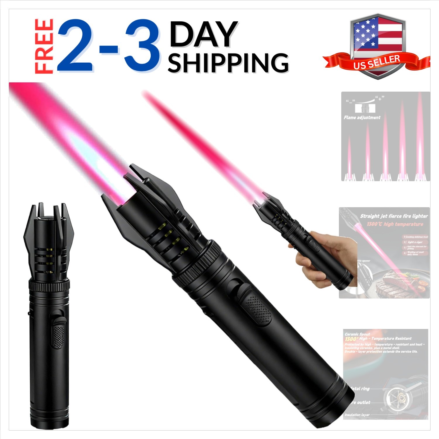 Torch Lighter, Refillable Butane Windproof Jet Lighter with Safety Lock & Adj…