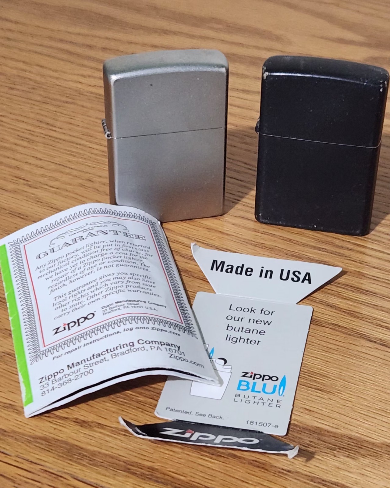 Lot of 2 Zippo Lighters-2007 Brushed Chrome (New) & 2000 Matte Black (Used)