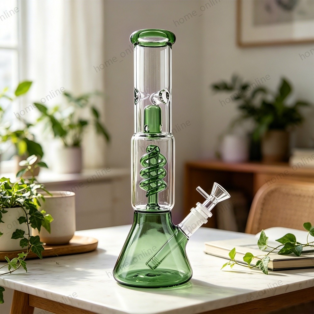 12.5″ Heavy Glass Bong Percolate Bongs Smoking Hookah Water Pipe 14mm Bowl Green
