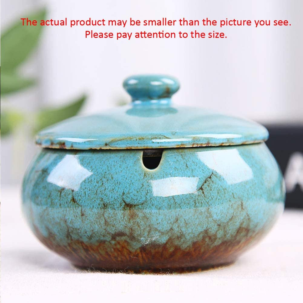 Ceramic Ashtray with Lids, Windproof, Cigarette Ashtray for Indoor or Outdoor Us