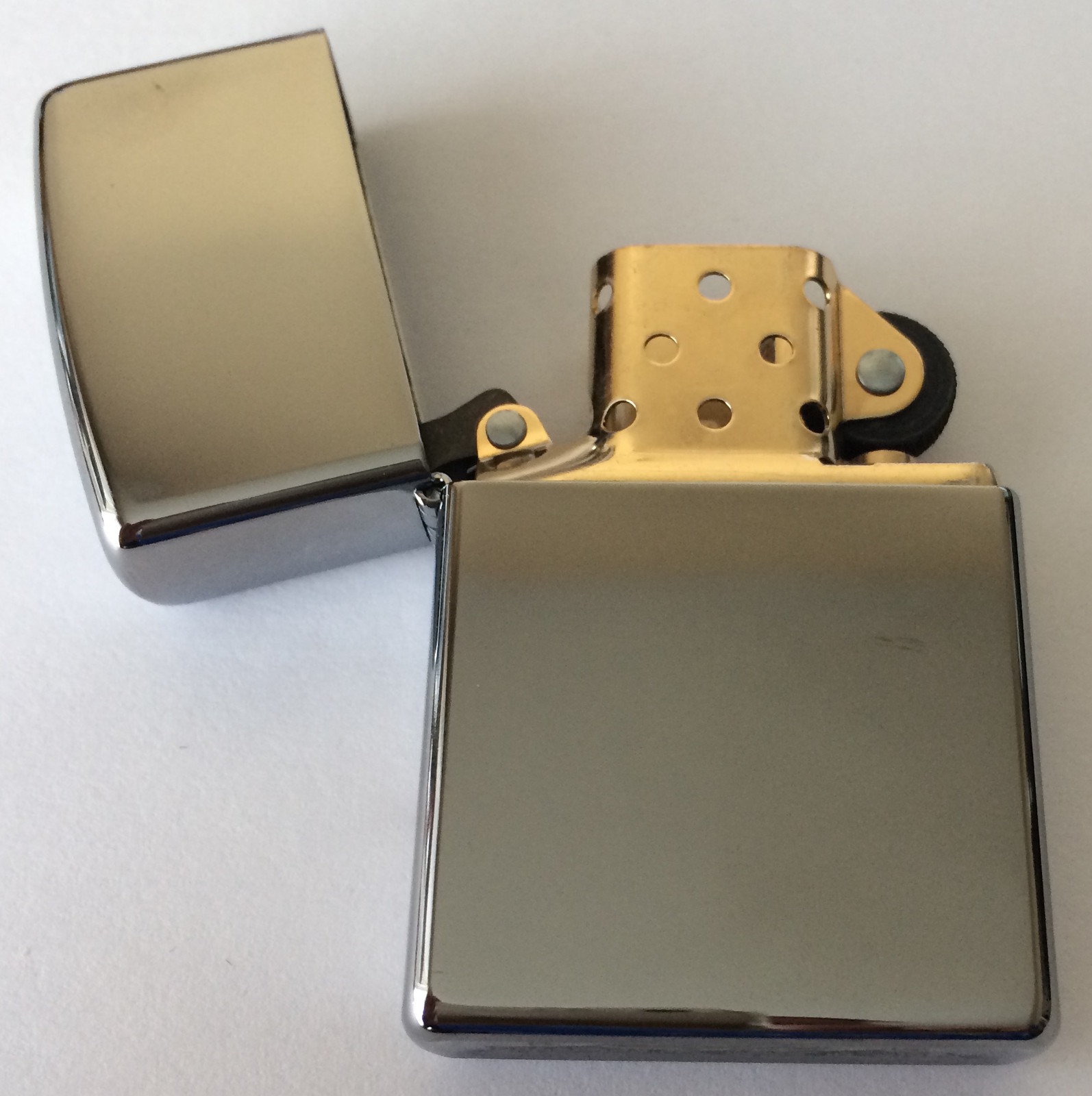 Zippo Windproof 2-Tone Polished Chrome Lighter With Gold Insert, 250BI, NIB