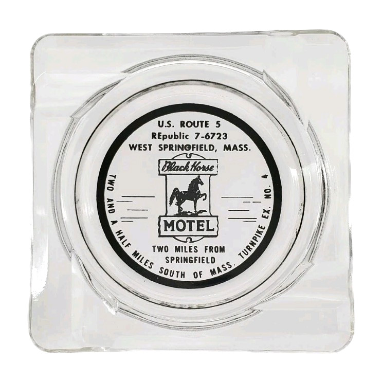 Vintage Marketing Ashtray / Black Horse Motel / Springfield Massachusetts MA