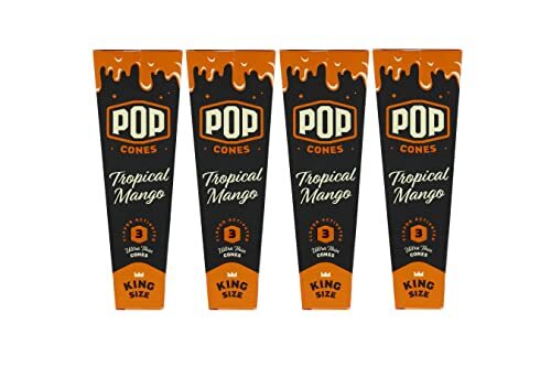 Pop Cones Unbleached Pre-Rolled Cones + Flavored Tip King Size Mango, 12 Cones