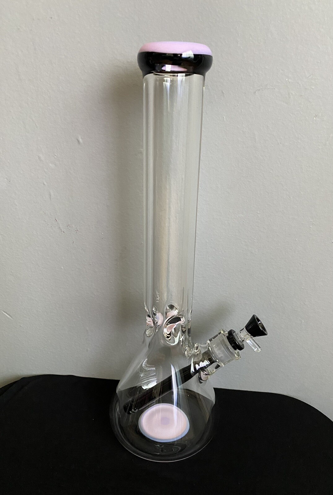 16”Hookah Water Pipe Beaker W Lip Color Black And Pink Heavy Glass 9mm