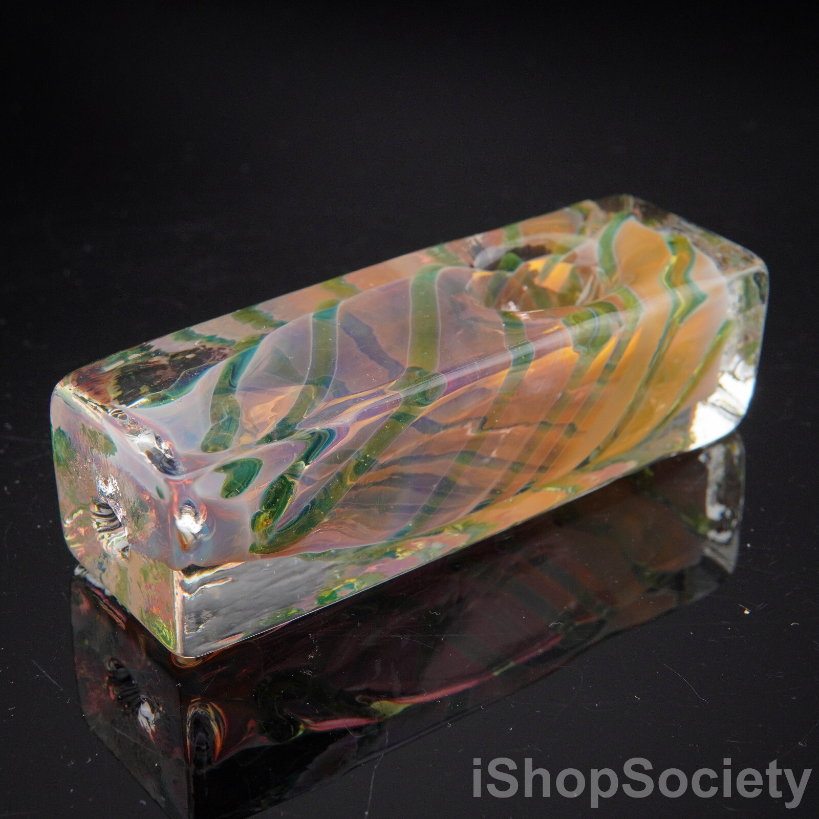 4″ Golden Rectangle Tobacco Smoking Pipe Thick Collectible Glass Pipes – P708B