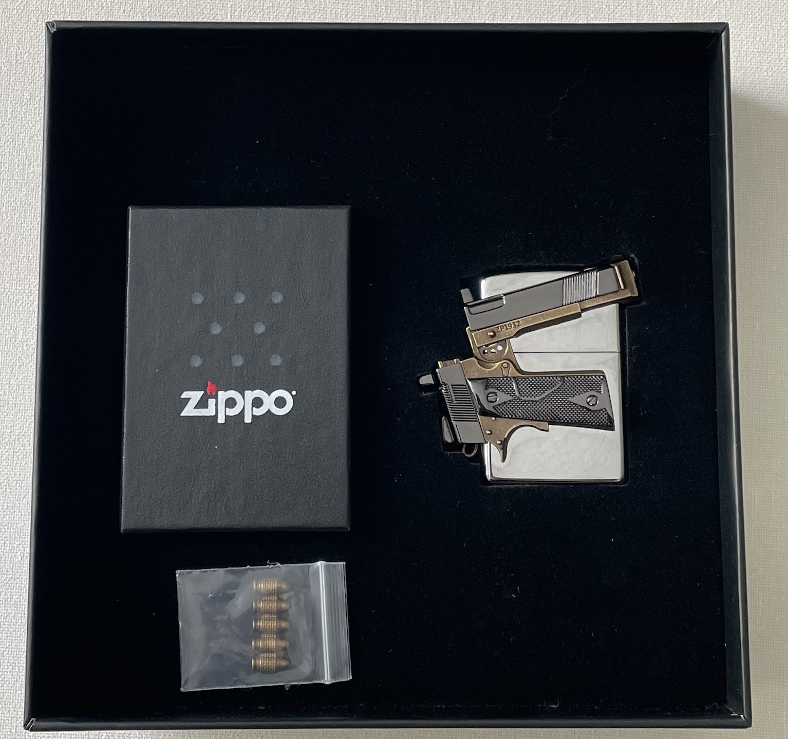 New Zippo Lighter Gun with box. Black Ice Cowboy Gunman Edition. Fast Shipping