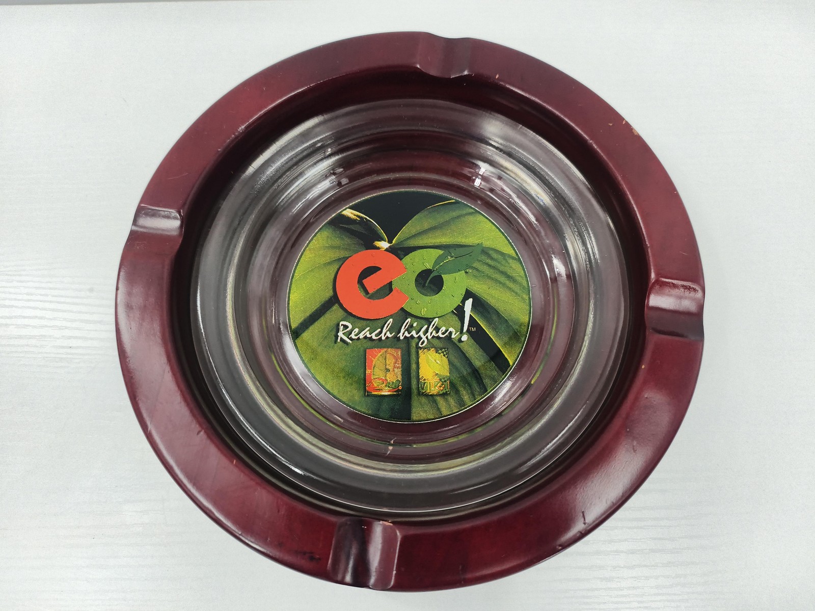 Large Glass with Red Wood Base Decorative Ashtray Cigar Holder