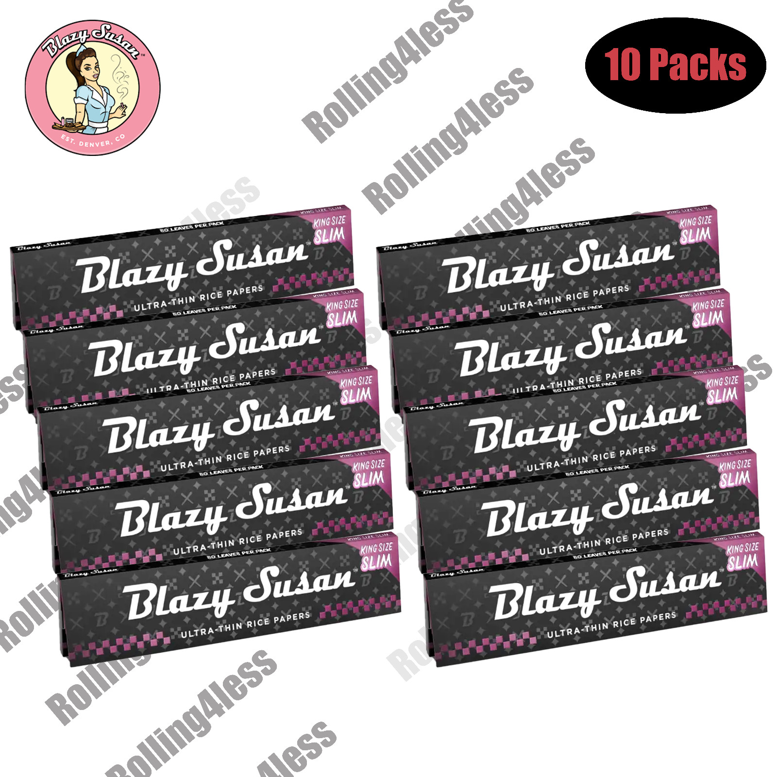 Blazy Susan Ultra Thin King Size Slim Rolling Paper | 10 Packs Deal