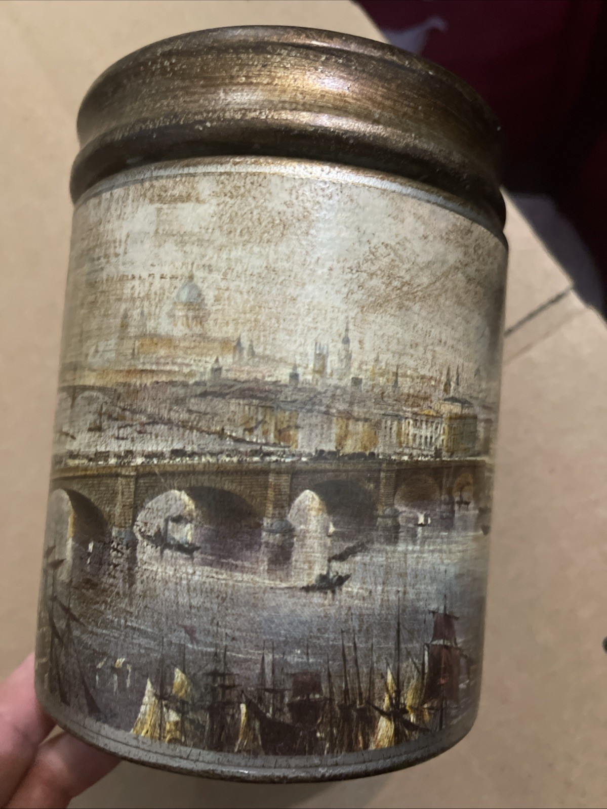 VINTAGE Comoys Of London Smoke Tobacco Jar Canister Humidor Bridge Italy READ