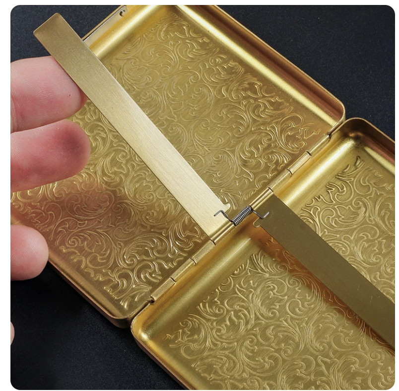 Portable Copper 1cm Cigarillo Case Carved Double Sided Cigar Case Men Gift Box