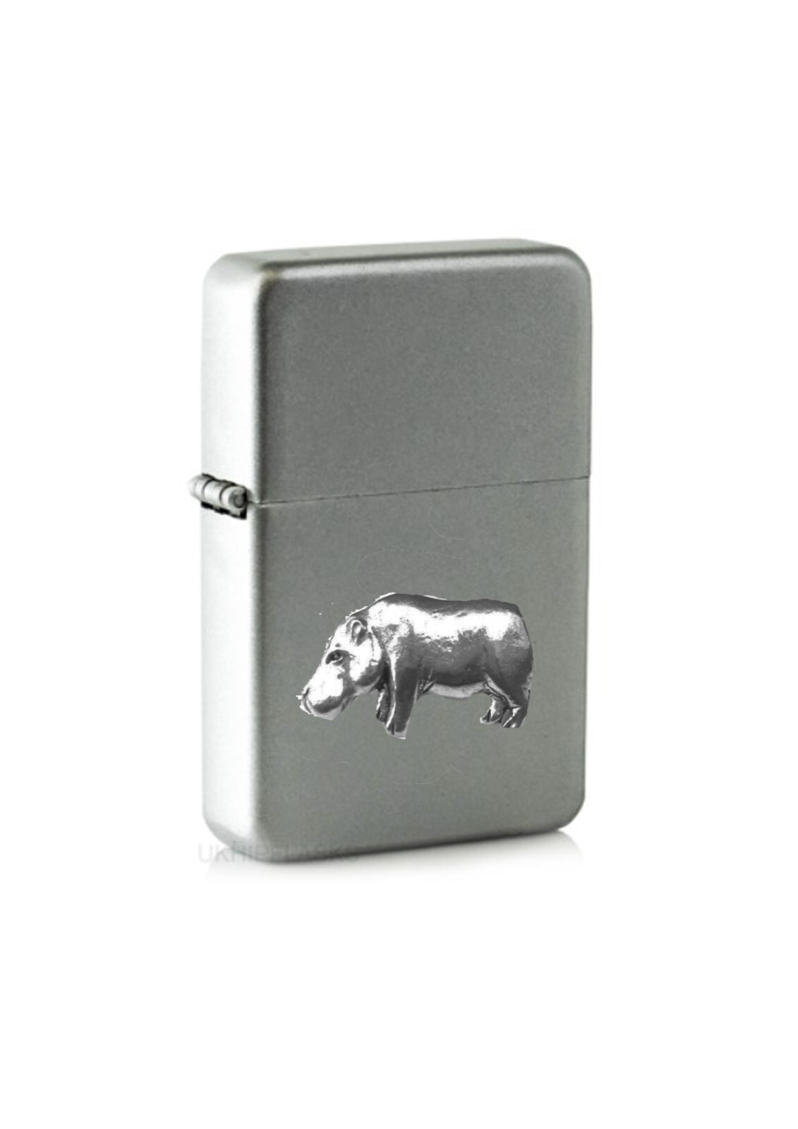 PPA41 Hippo emblem on a flip top petrol silver lighter windproof