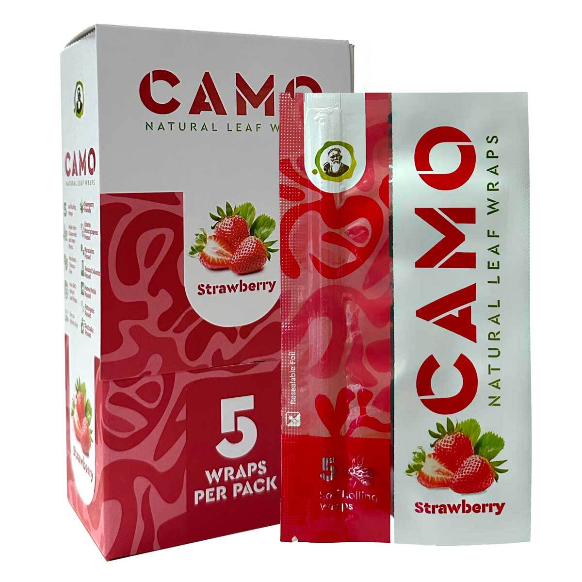 Camo Natural Leaf Wraps STRAWBERRY Self Rolling Herbal Wraps 25 Packs, Full Box