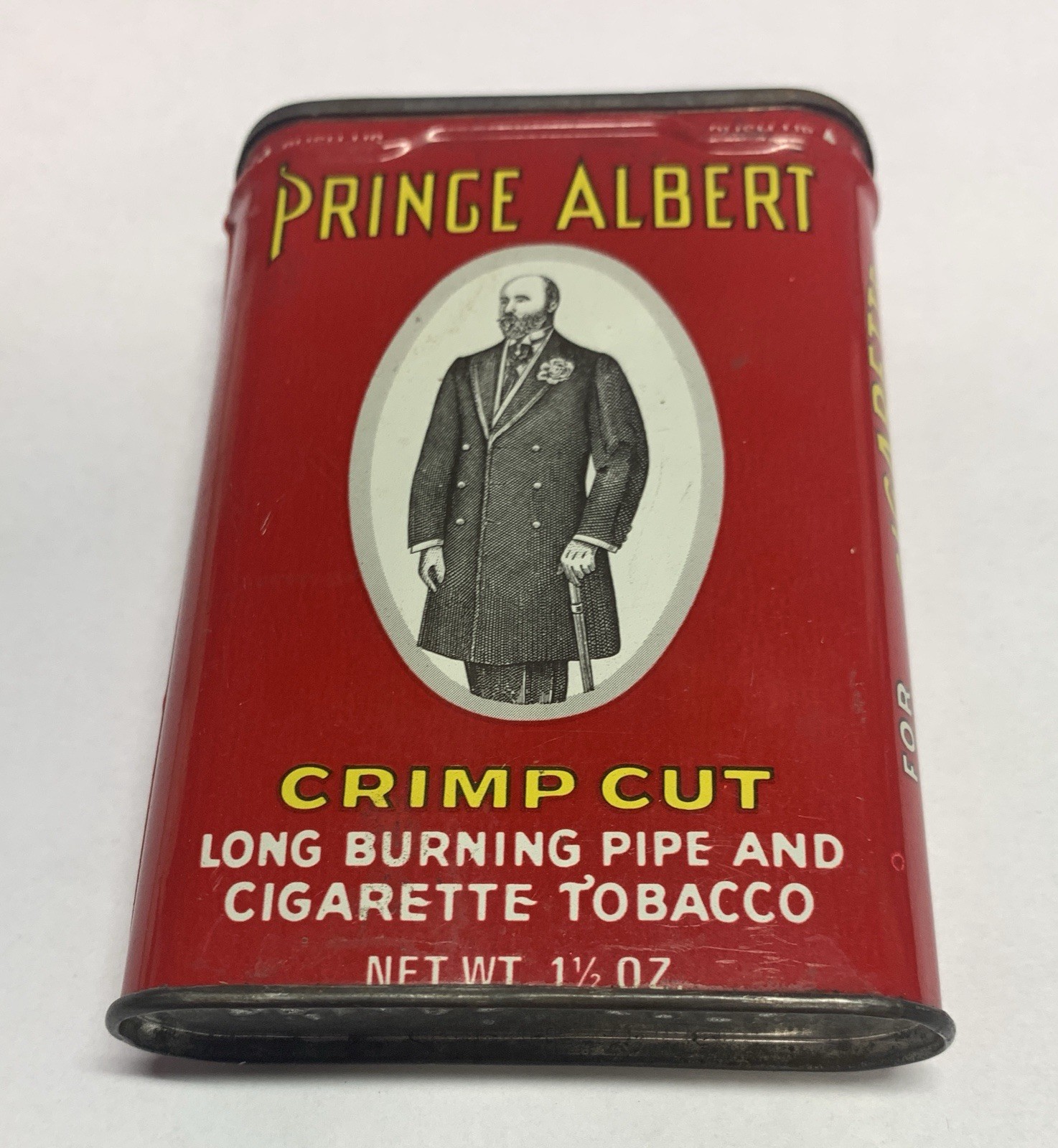 Vintage Prince Albert Crimp Cut Tobacco Tin Pocket Can Empty Litho Red 4 1/2”