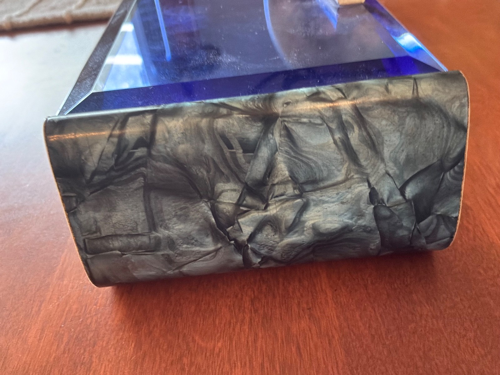 MCM 1960’s Blue Glass Top Table Humidor/ Cigarette Box Marked CIGARROS “RARE”