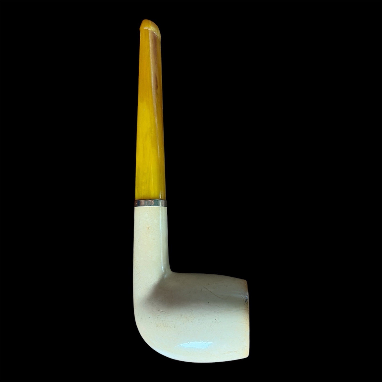 Vintage Block Meerschaum Straight Smooth Billiard Pipe, Hard Case