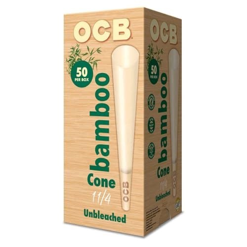 OCB Bamboo Unbleached Pre-Rolled Rolling Paper Cones 1-1/4 (84mm) Size – 50