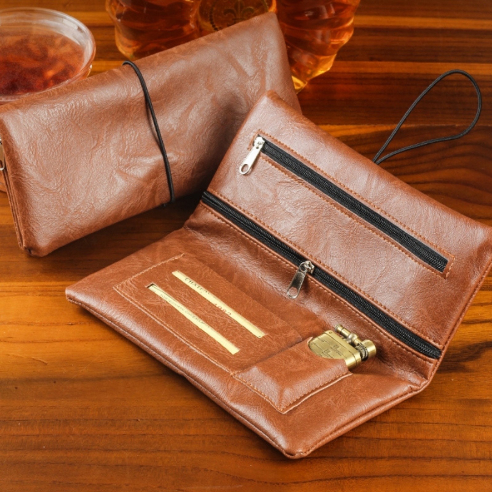 Leather Tobacco Pouch Rolling Tobacco Bag Portable Cigarette Storage Case Holder