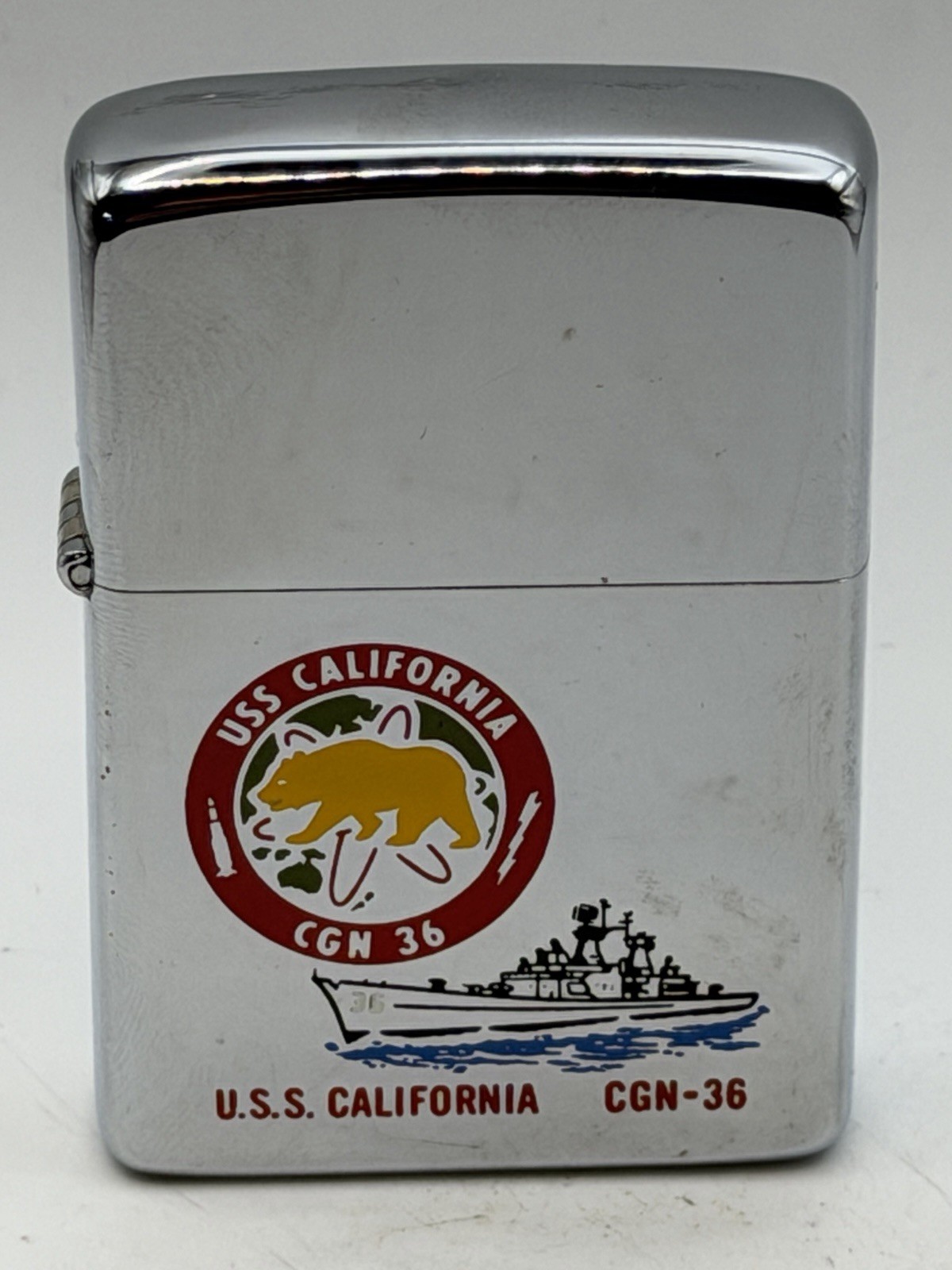 Vintage 1977 USS California CGN 36 HP Chrome Zippo Lighter W/ Casual Men’s Watch