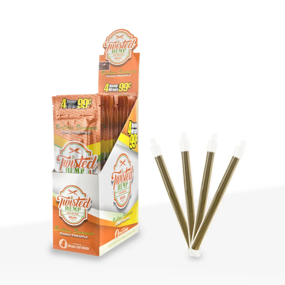 😎TWISTED WRAPS 4 LEAF PACK🔥15 COUNT BOX💚60 ROLLING PAPERS💛MANGO/PINEAPPLE