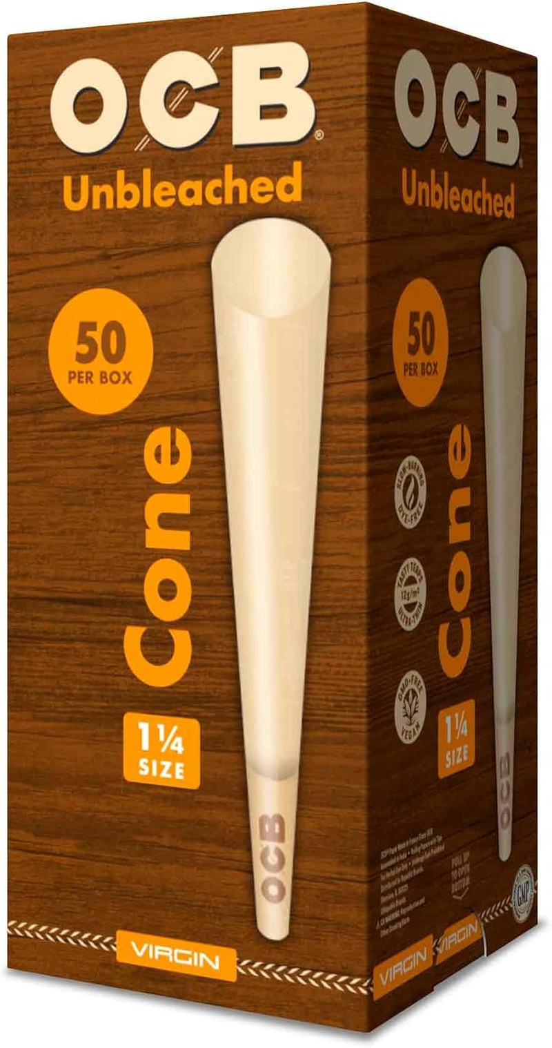 Virgin Unbleached Pre-Rolled Rolling Paper Cones 1-1/4 (84mm) Size – 50 Cones
