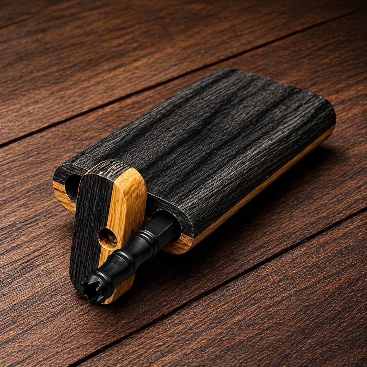 4” Black & White Wooden Dugout w/ Sharp Black Metal One Hitter Pipe