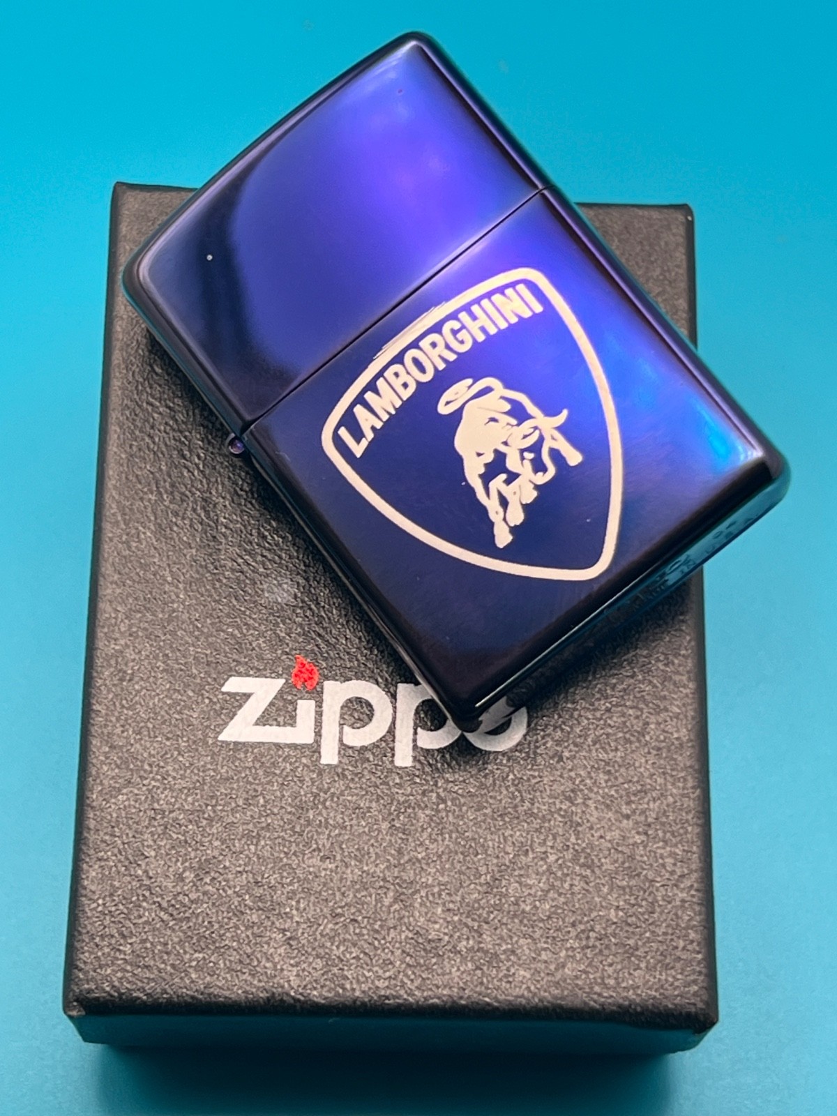 Brand New 2004 ZIPPO Lighter AWESOME Retro LAMBORGHINI BULL LOGO Purple Chrome
