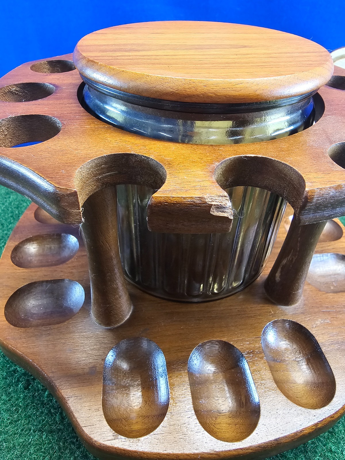 12 Pipe Spinning Wooden Smoking Pipe Rack Display With Green Glass Humidor