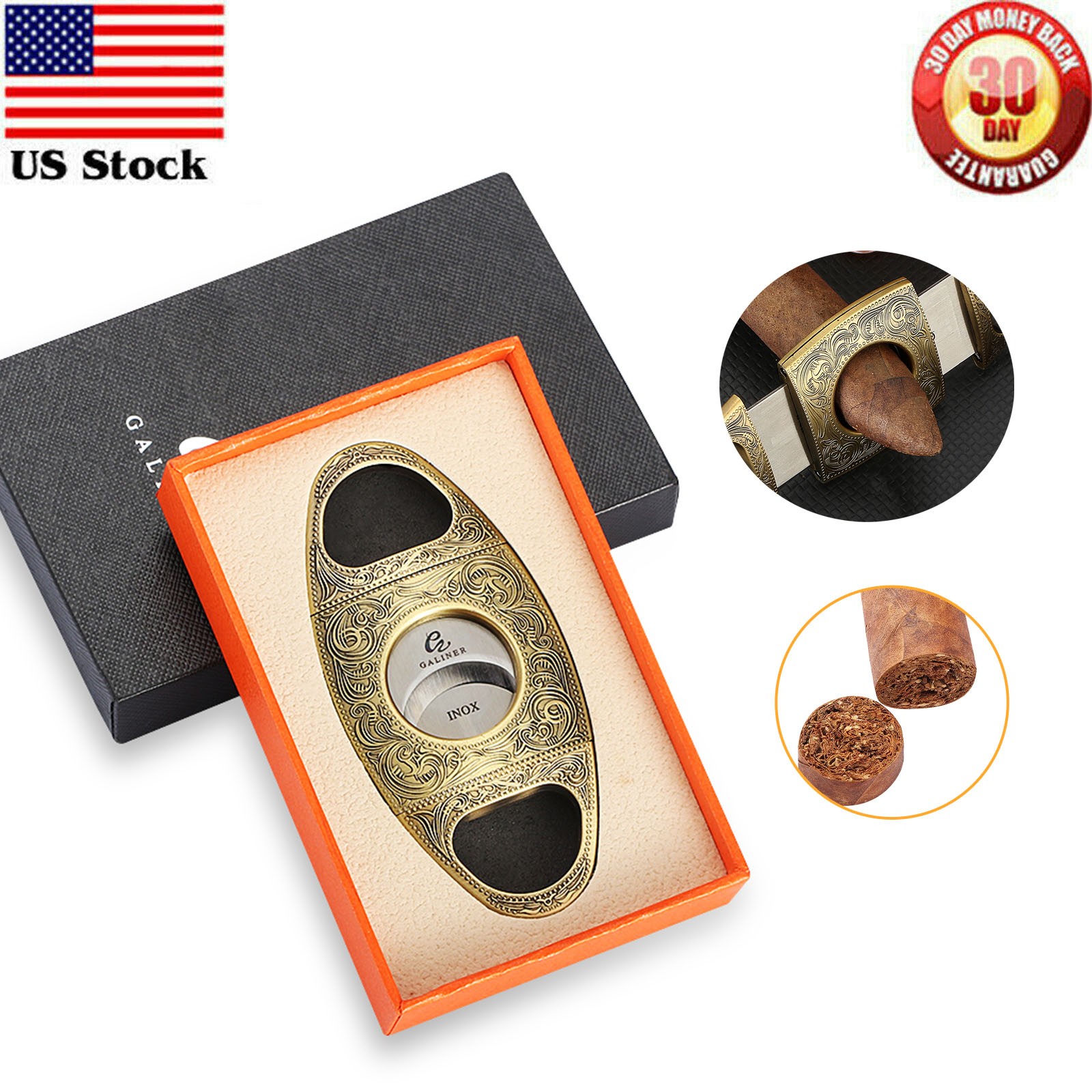 Galiner Vintage Portable Cigar Cutter Stainless Scissors For Men Holder Gold