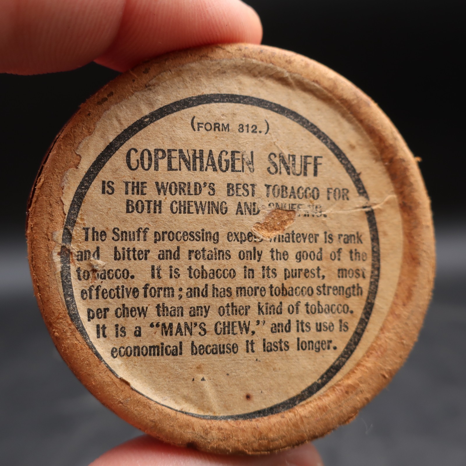 Antique 1900s Copenhagen Snuff SAMPLE Can (Lid + Cardboard) – RARE – LOOK!!