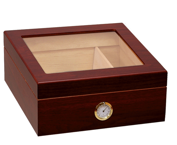 CHALET Glass Top HUMIDOR Mahogany – holds 25-50 Cigars