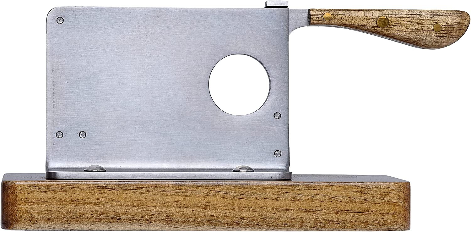 Large Table Top Cigar Cutter, Butcher Guillotine, Walnut