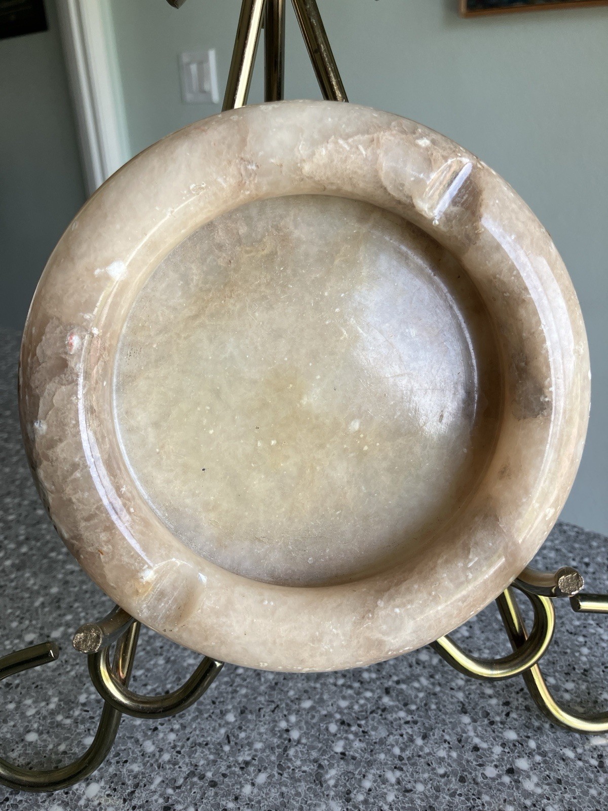 Vintage Alabaster Stone Ashtray 2 Cigarette Rests Mid Century Modern Beige Brown