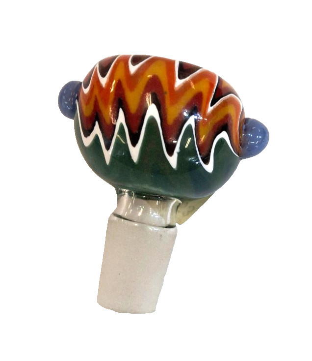 Glass Bowl Male 14mm Bowl for Water Pipe – Zig Zag White Green