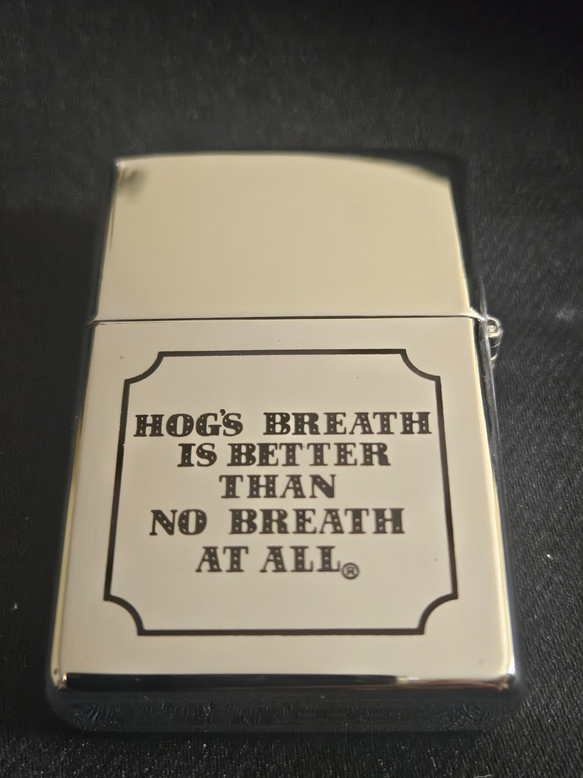 Hogs Breath Saloon Zippo – Dual sided design – 2000 – polished chrome – USED