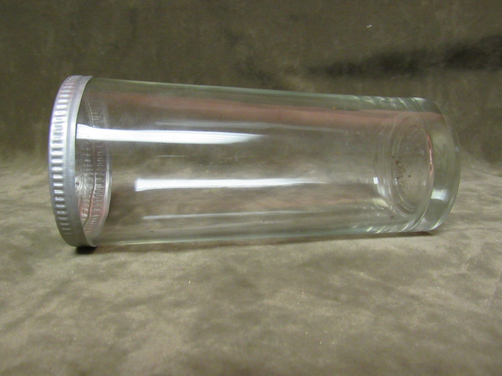 Vintage 1940s US Tobacco Co Tall Clear Glass Snuff Jar w/Aluminum Lid