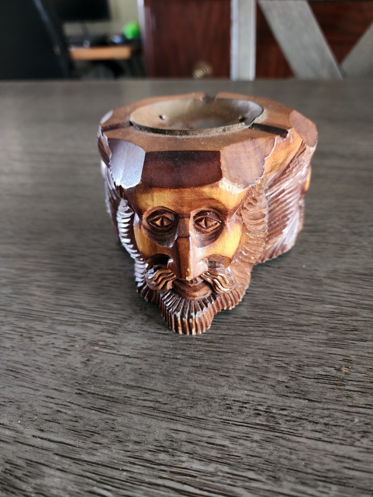 Vintage Carved Wood Ashtray Multiple Man’s Bearded Face 3 Slot USSR Folk Art