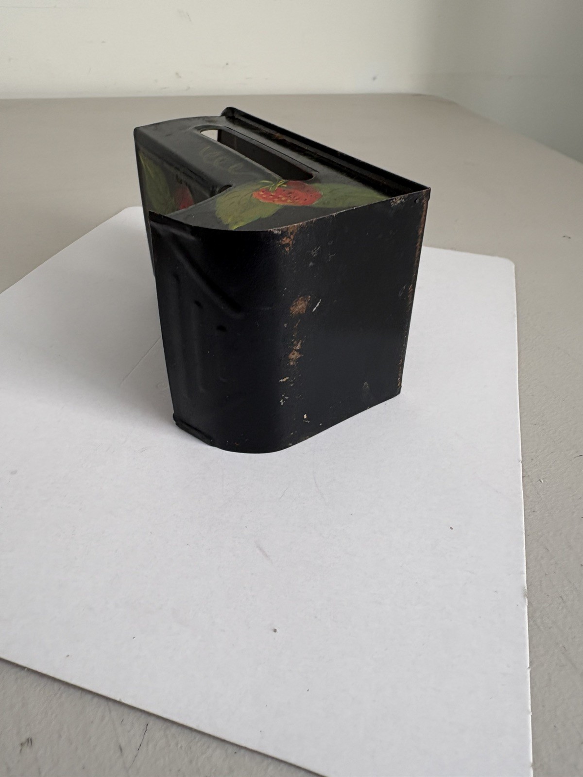 Vintage Tin Strawberry Painted Match Box Holder
