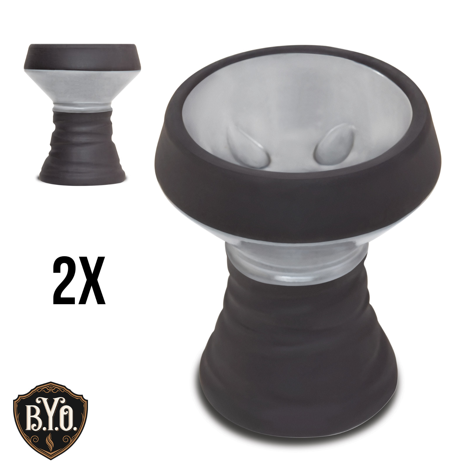 BYO BlackStone Silver Gray Hookah Bowl 2X HEAVY Shisha Pipe + BONUS