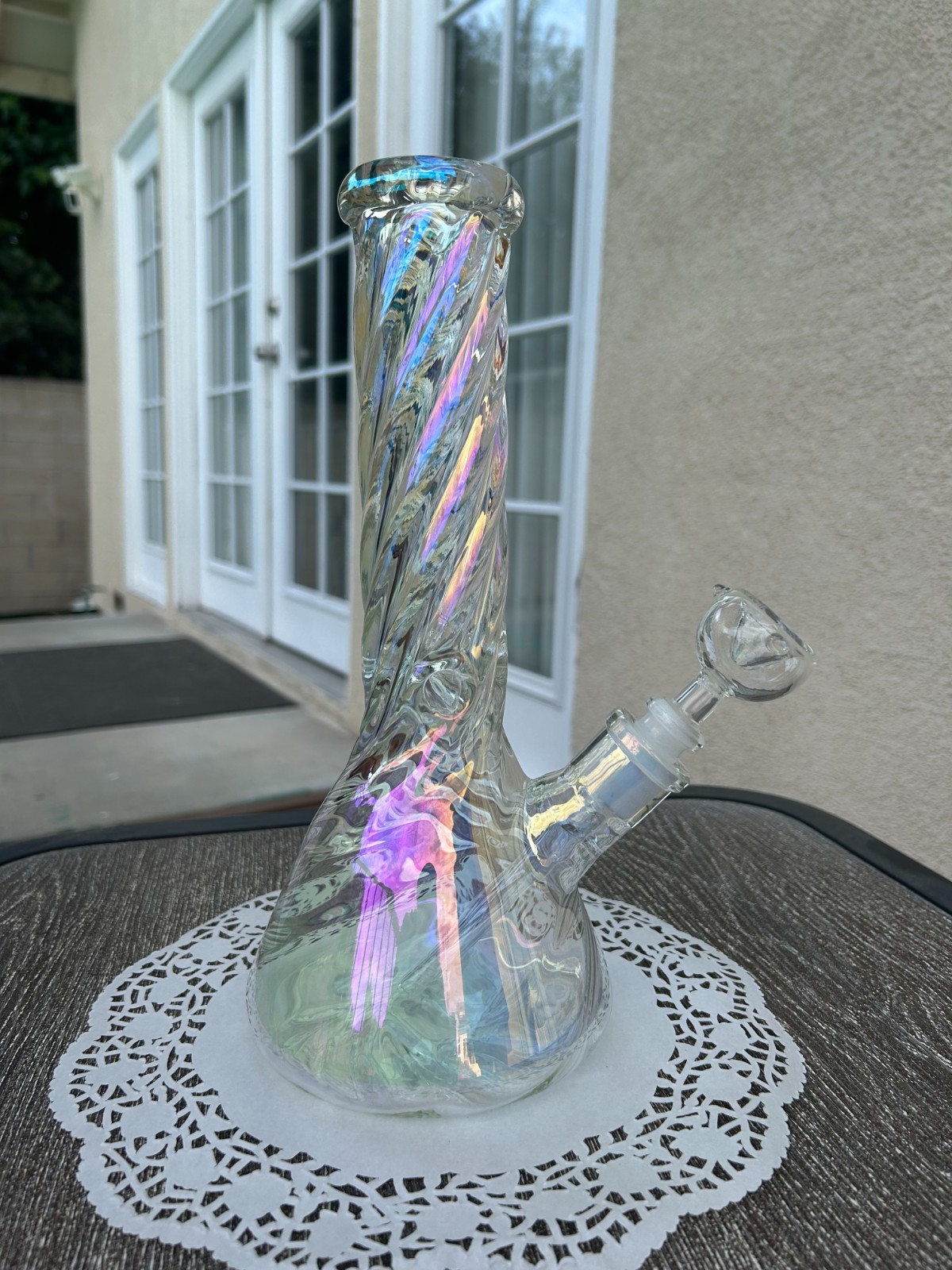 12″ Inch Thick Iridescent Beaker Heavy Glass Water Bong Spiral Water Follow