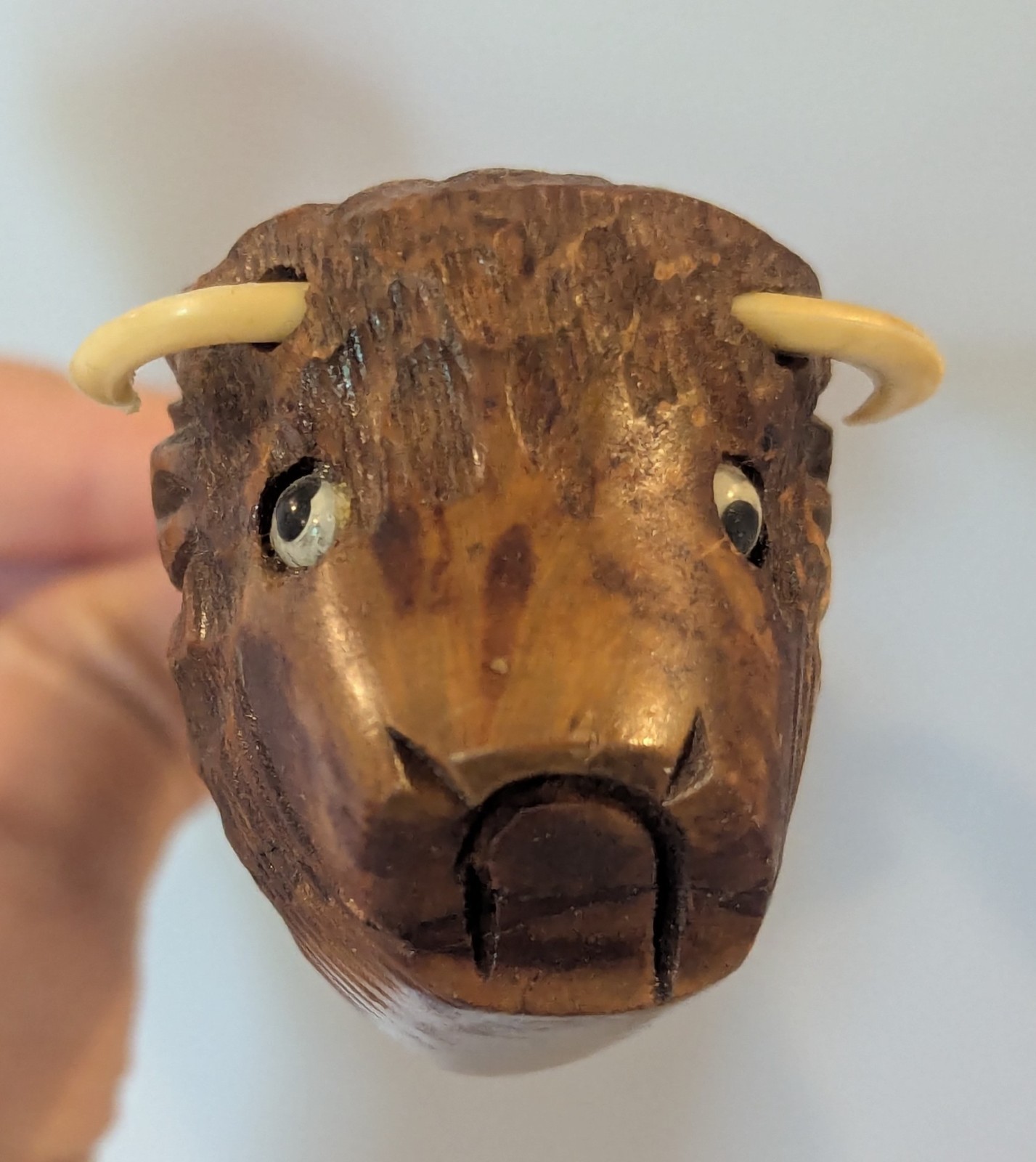 Wooden Tobacco Pipe Rack 4 Holders & Italian Briar Bull Pipe Carved Buffalo Head