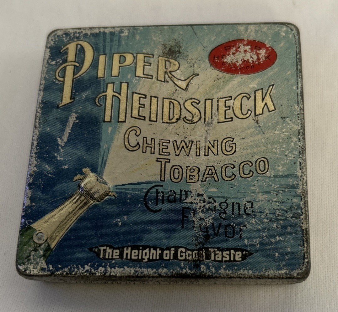 Vintage Piper Heidsieck Chewing Tobacco Champagne Flavor Square Blue Empty Tin