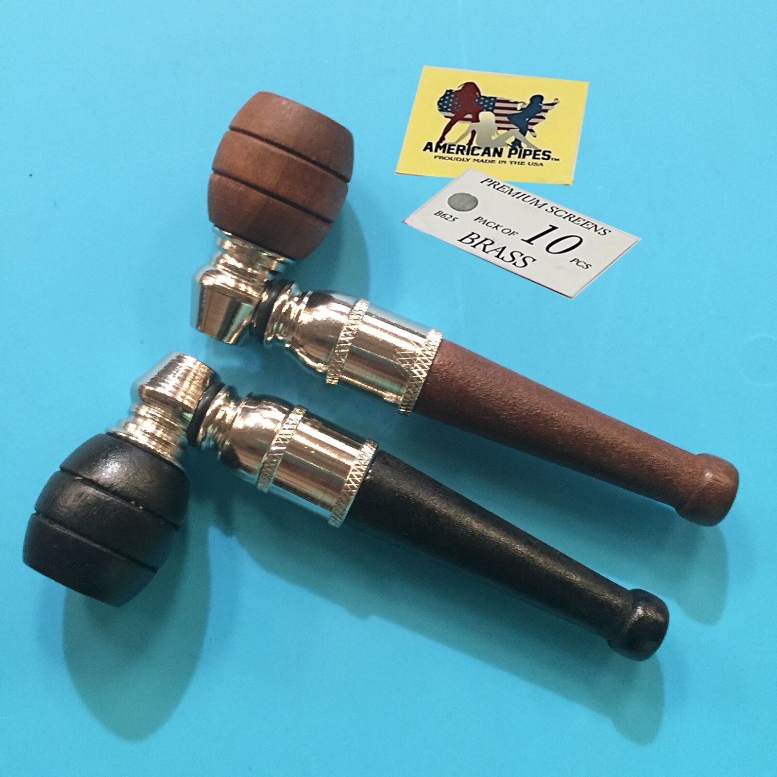Americanpipes™️ set of 2 PCS metal wooden Tobacco Smoking Pipe with screens