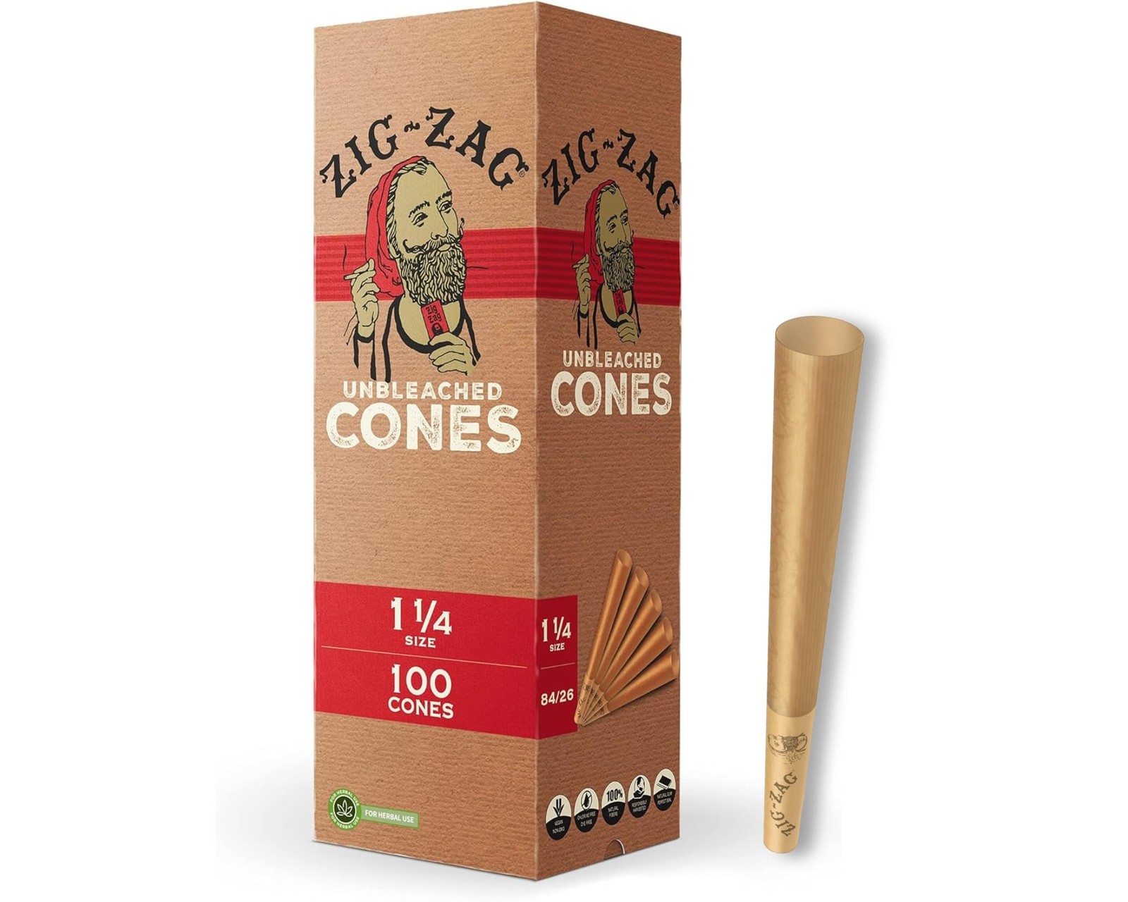Pre Rolled Cones 1 1/4 Size (100 Pack) Unbleached – Slow Burning Pre Rolled C…