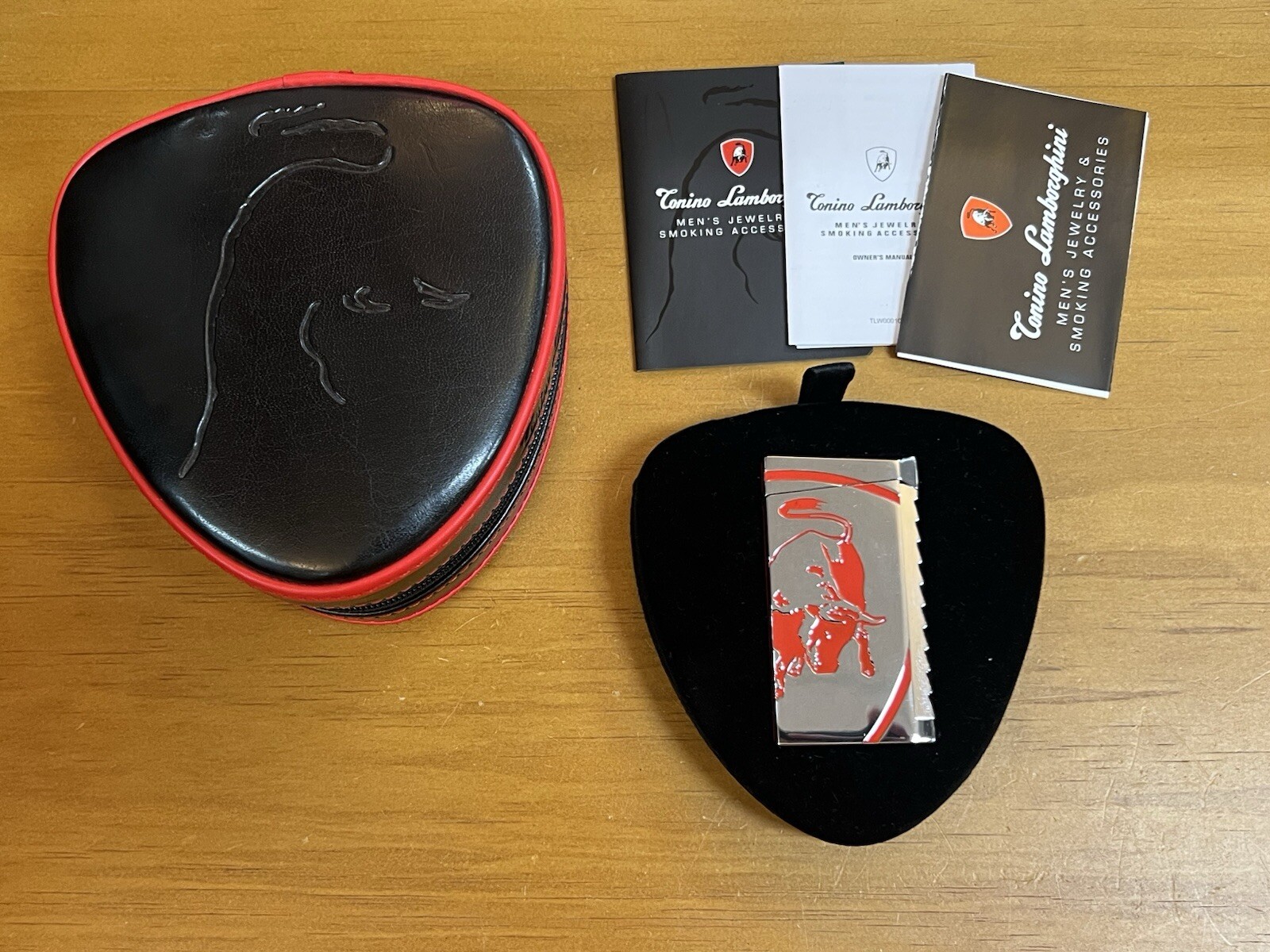 Tonino Lamborghini I1 Toro Red Torch Flame Lighter with leather case
