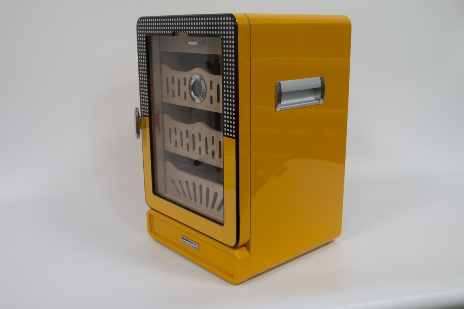 Large Yellow Cigar Humidor Cabinet Cedar Wood Hygrometer Removable Trays
