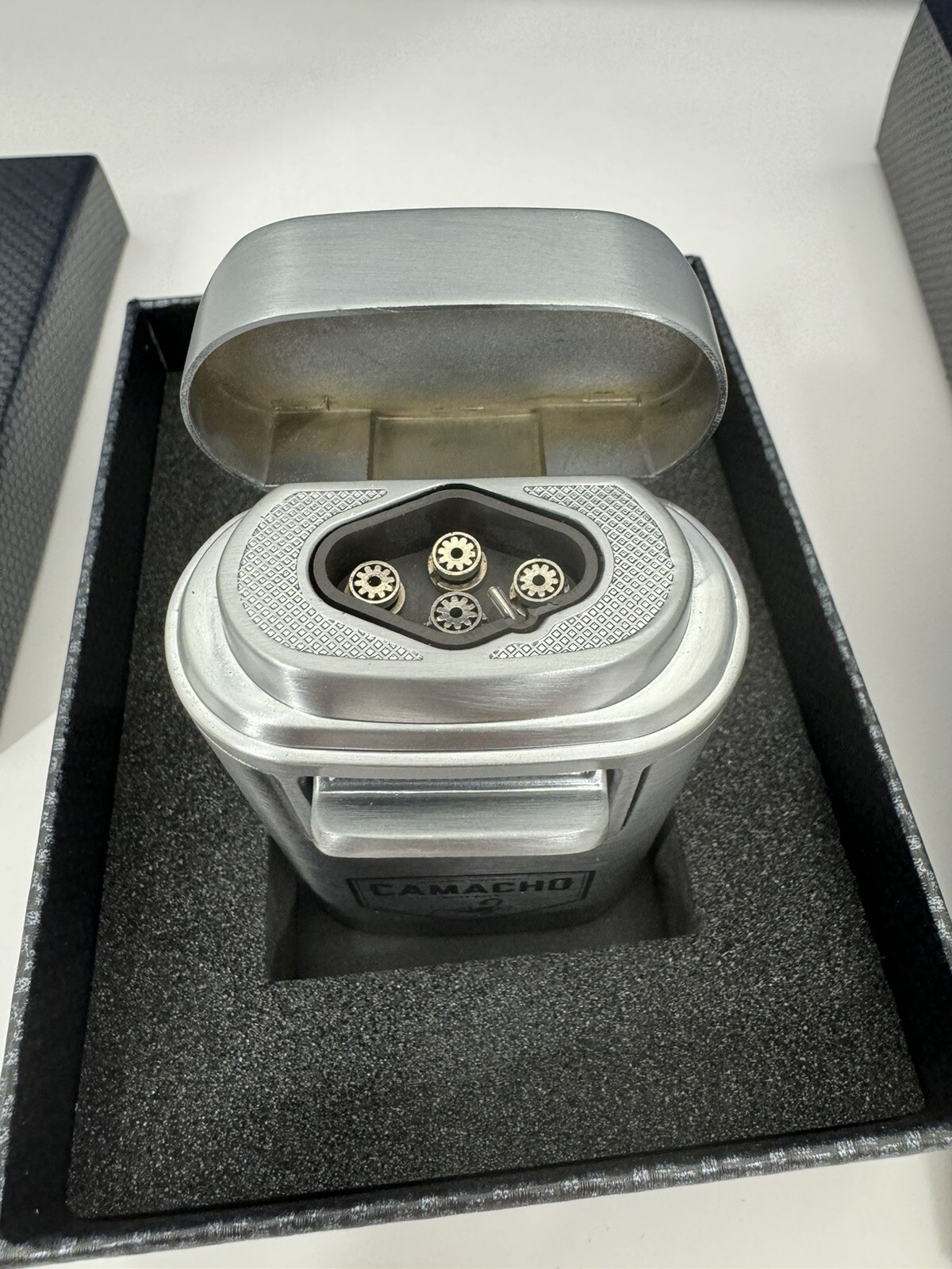 Lotus Brawn T7 Table Top Quad Cigar Torch Lighter – Chrome – Camacho – New