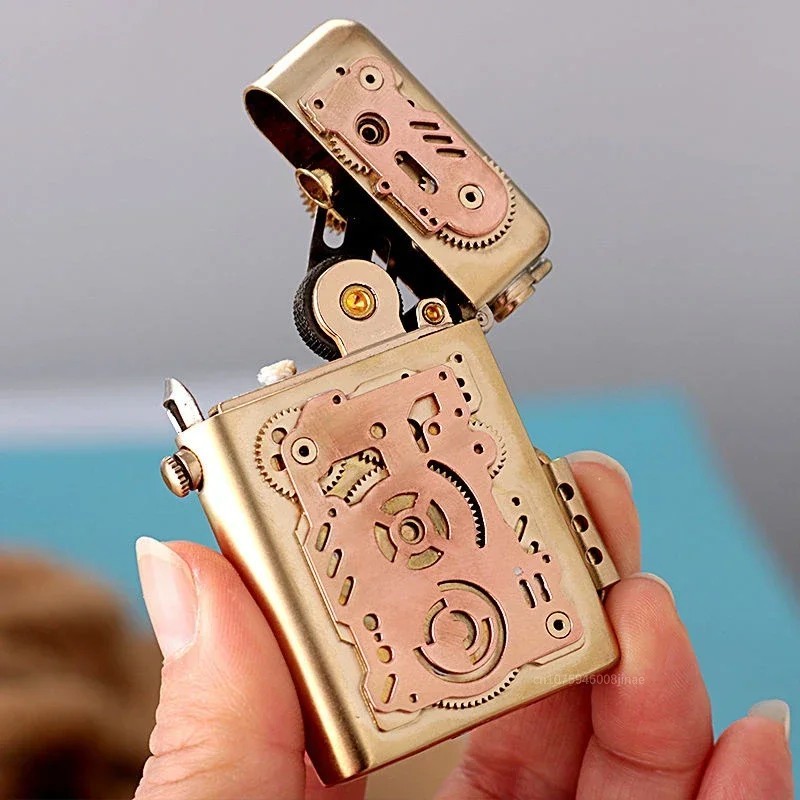 Mechanical Steampunk Lighter Creative Pure Copper Kerosene Lighter Gear Linkage✨