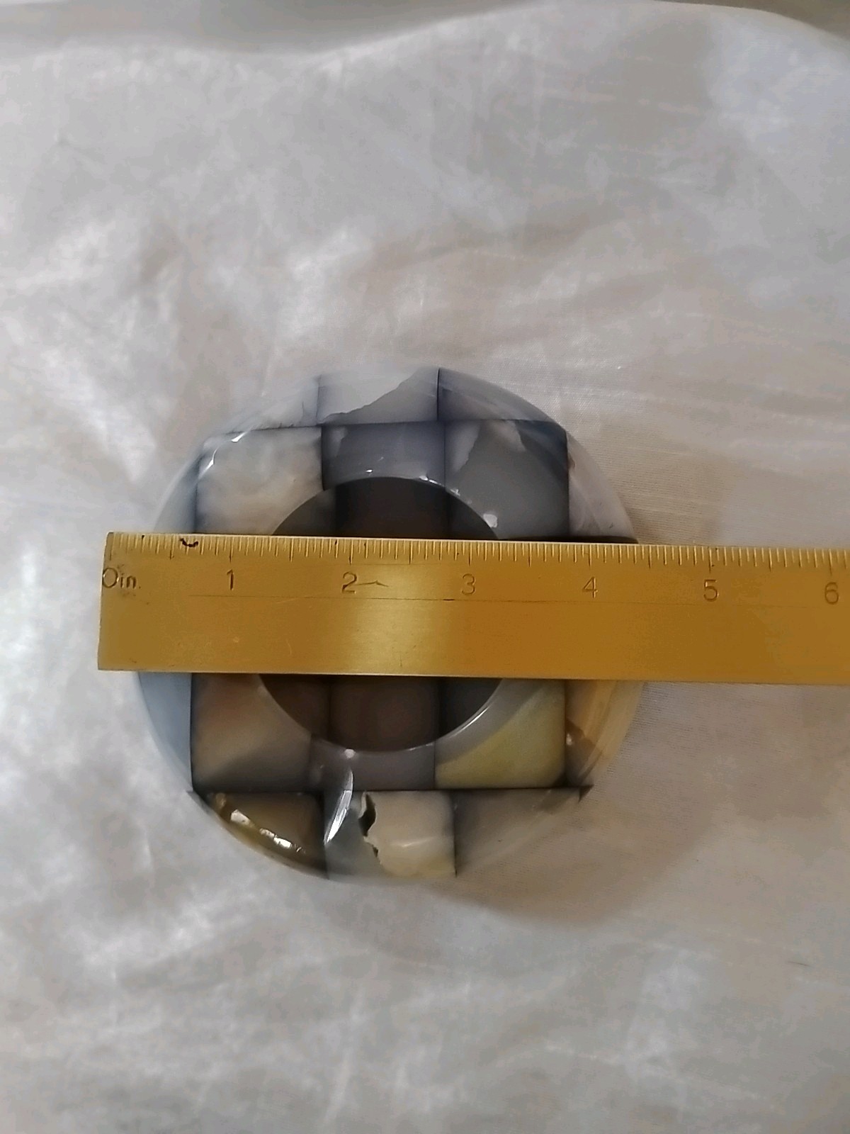 Vintage 1950s Checkerboard Italian Onyx Marble Polished Round Ashtray Decor